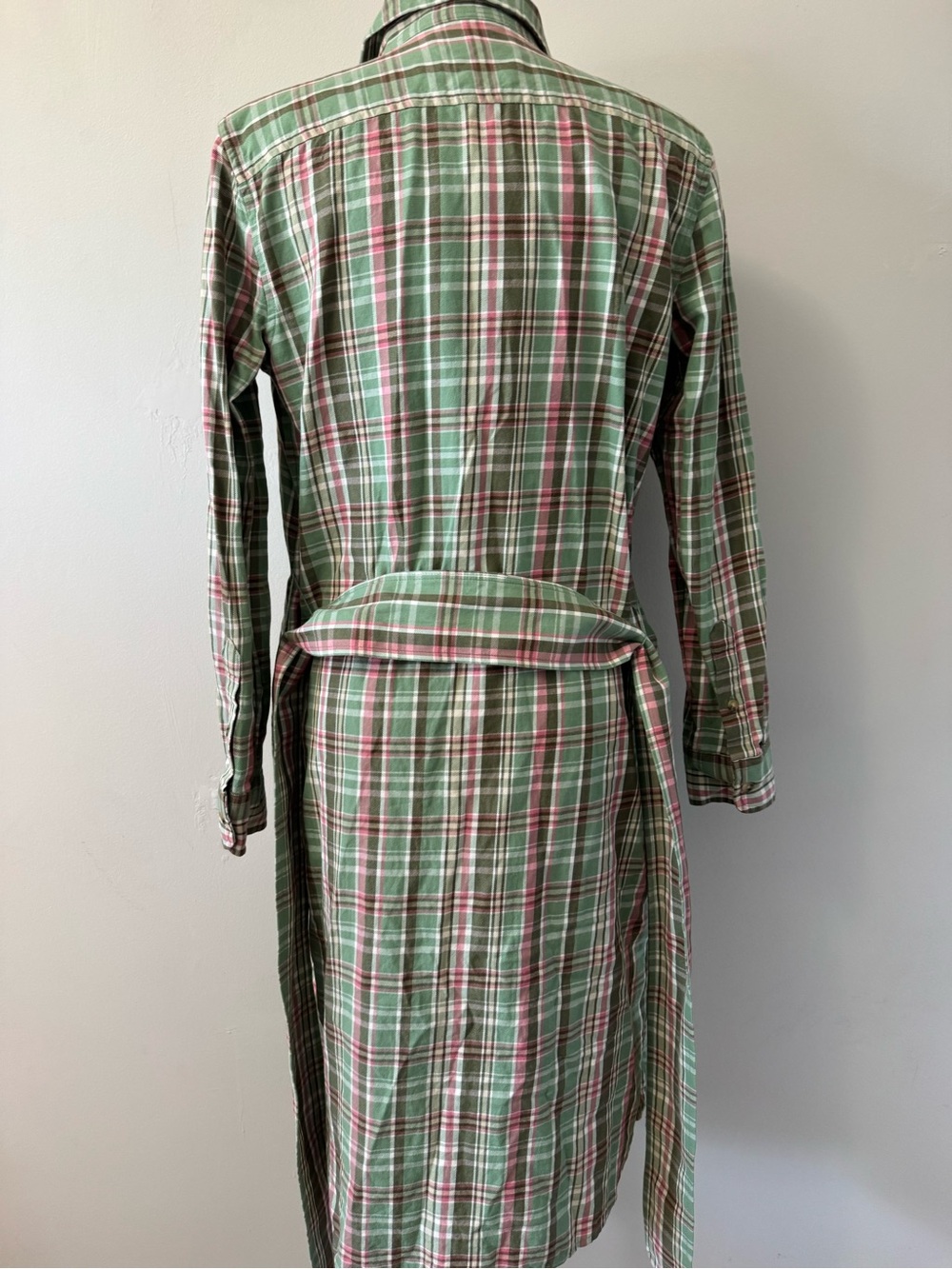 Ralph Lauren Green Plaid Midi Shirt Dress with Waist Tie size6 - Picture 4 of 11